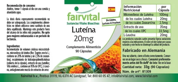 Luteína 20 mg microencapsulada - 90 Cápsulas - Imagen 2