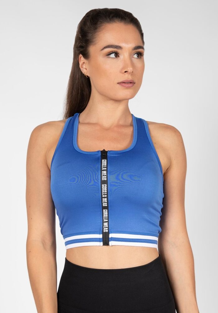 Camiseta Mesa Zip Front Crop Top - Blue