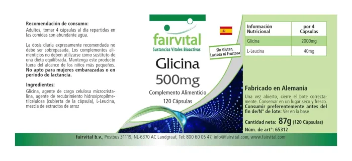 Glicina 500 mg - 120 Cápsulas - Imagen 2