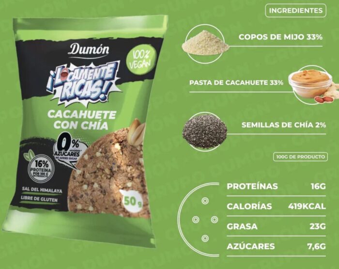 Galleta Vegana Cacahuete y Chía 50 gr - Dumón Locamente Ricas - Imagen 2