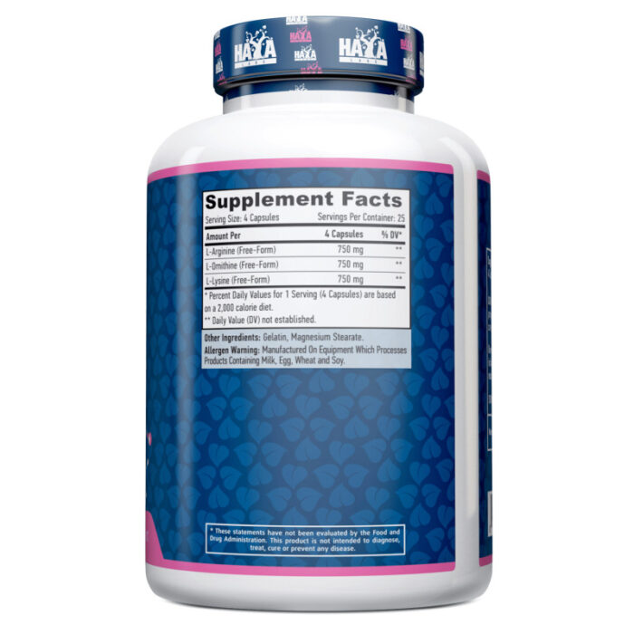 L-Arginine / L-Ornithine / L-Lysine 100 Caps - Imagen 2