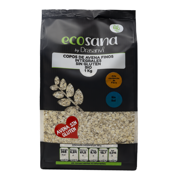 Copos Avena Finos Integrales Sin Gluten Bio 1000 gr Ecosana