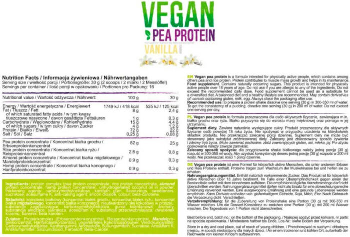 ALL NUTRITION VEGAN PEA PROTEIN 500 GR - Imagen 2